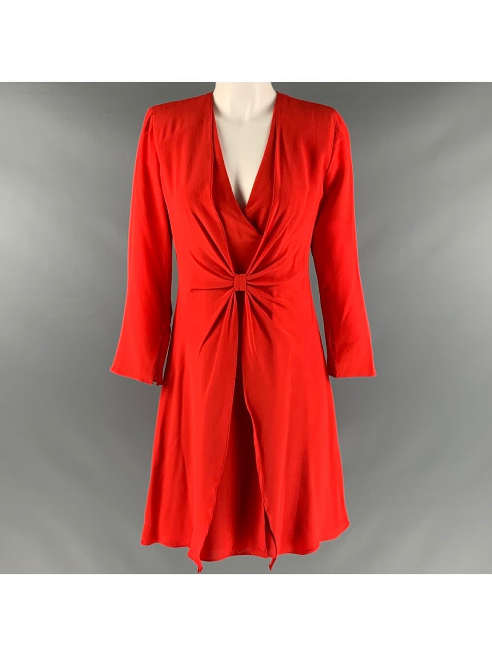 EMPORIO ARMANI Size 4 Red Silk V Neck Knee Length Dress